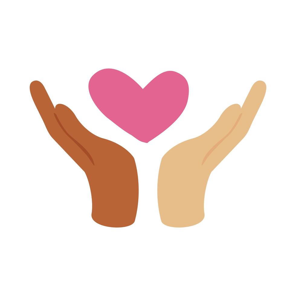 interracial hands with heart flat style icon vector