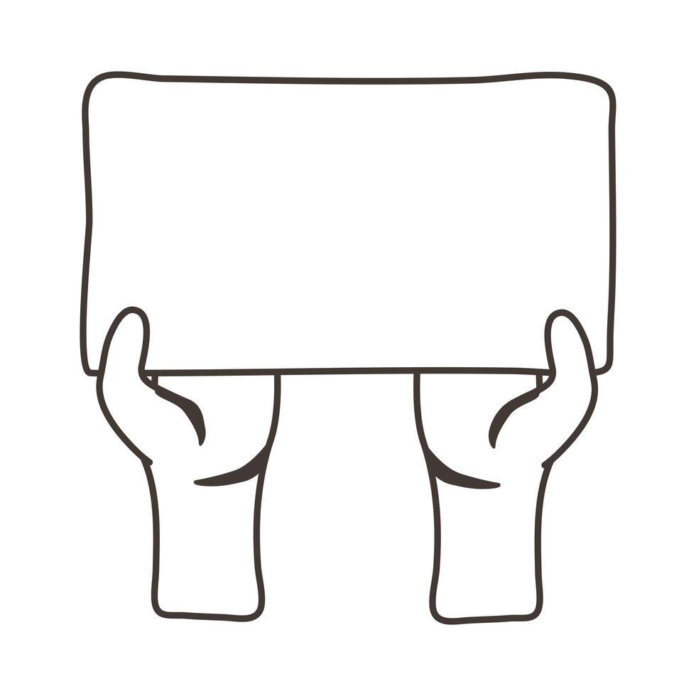 hands human protesting with banner line style icon vector