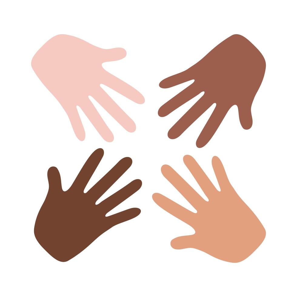 interracial hands teamwork flat style icon vector