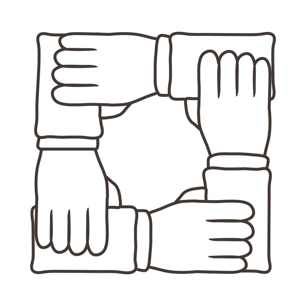 interracial hands teamwork line style icon vector