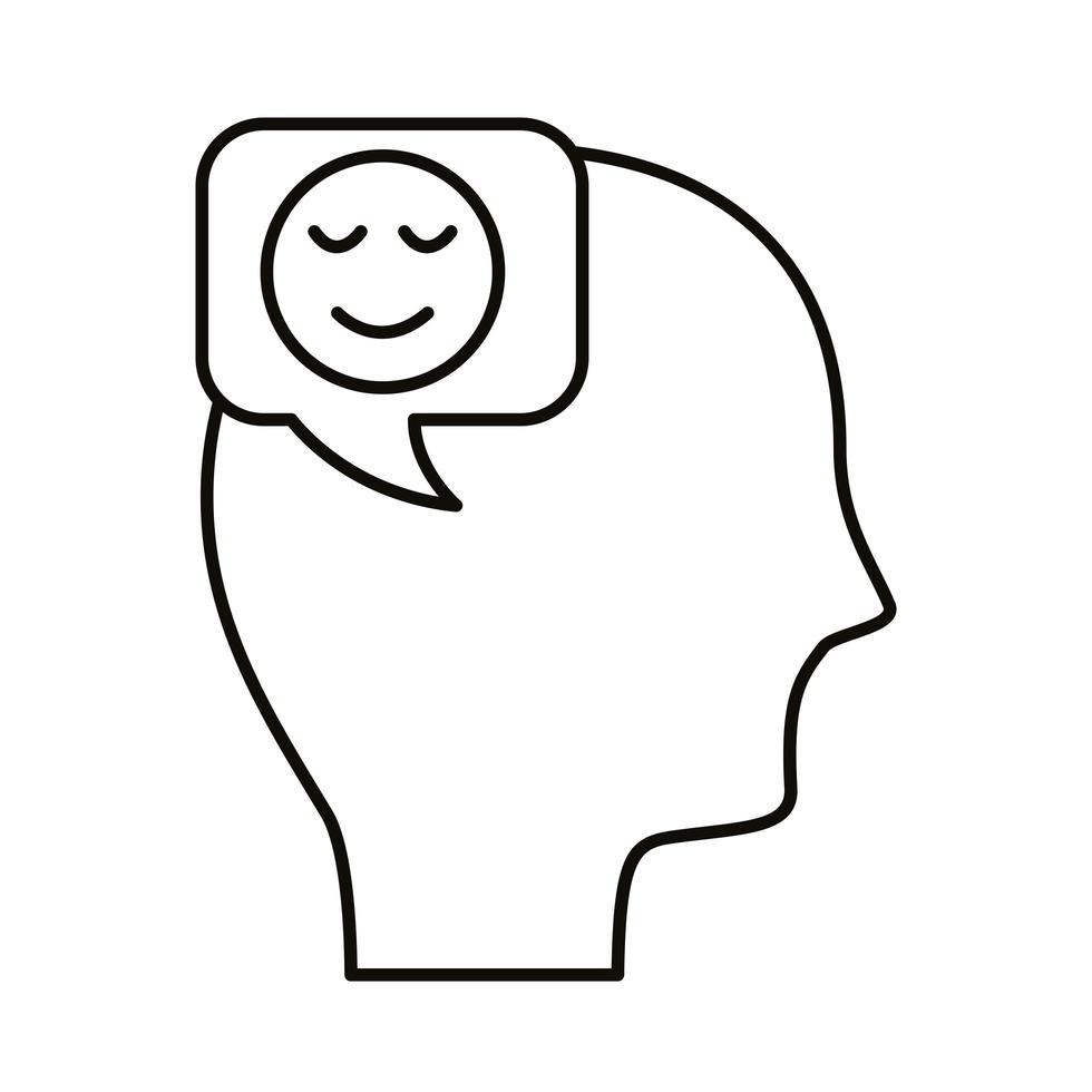 Cabeza de perfil humano con cara feliz en icono de estilo de línea de burbujas de discurso vector