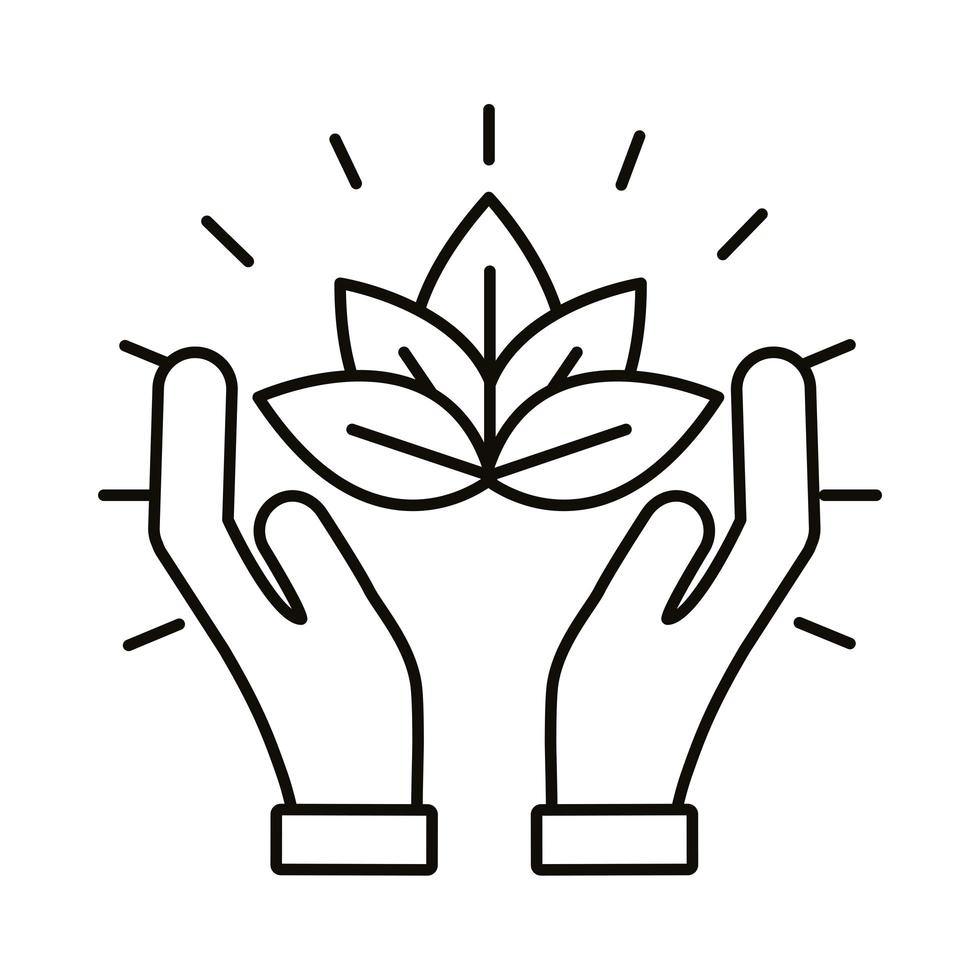 hands protecting leafs plant line style icon vector