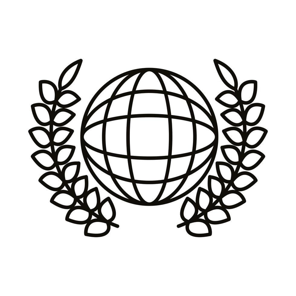 world planet earth with wreath crown line style icon vector