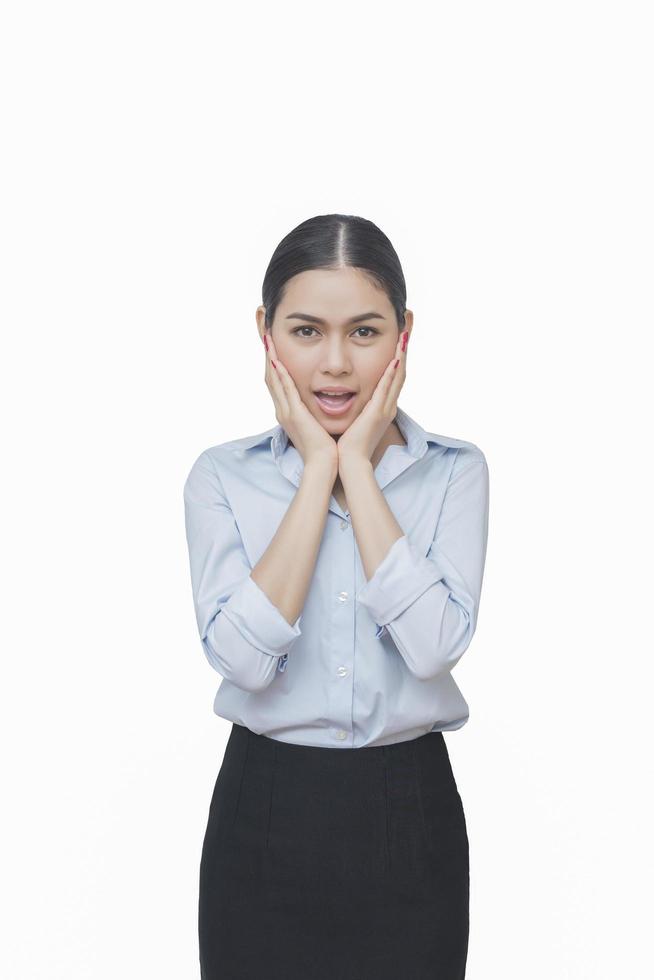 business woman  is  surprising isolated on white background photo