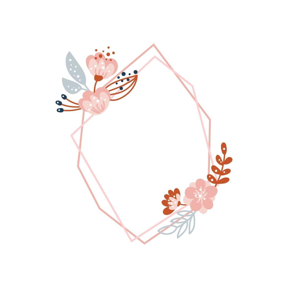 Floral Vector summer geometric polygon frame with floral bouquet and spring flower illustration