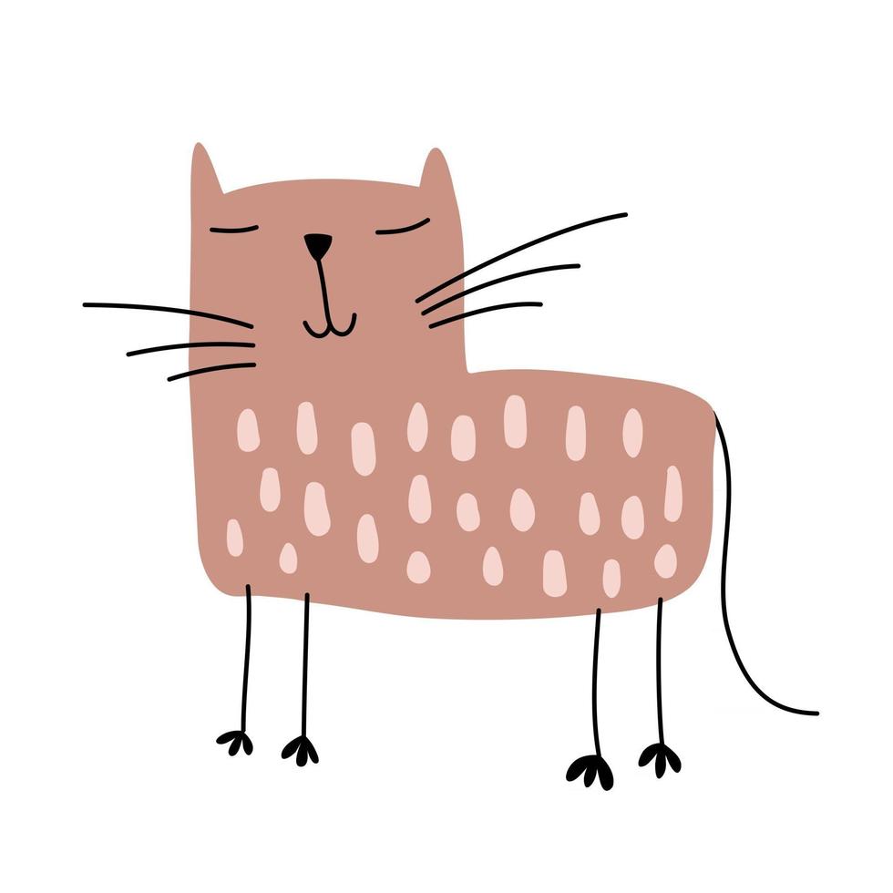 dibujado a mano de pie lindo gato vector diseño escandinavo