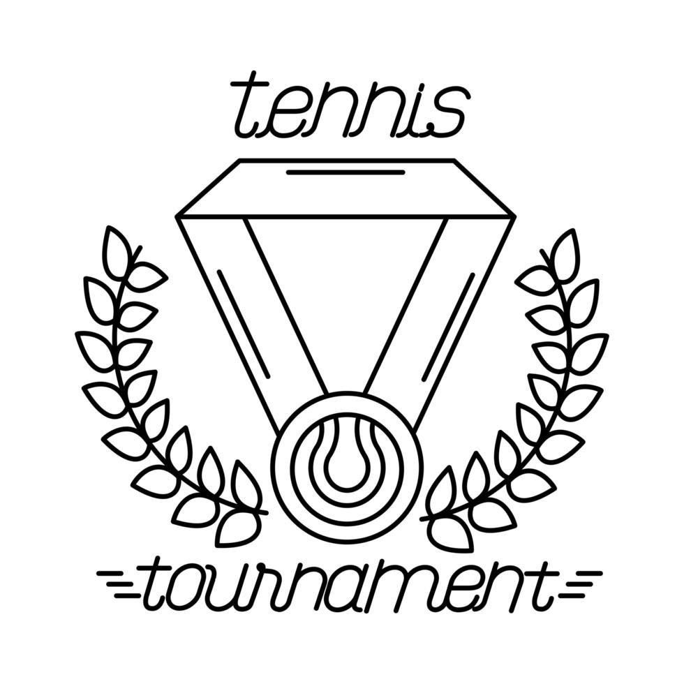 deporte de tenis de pelota en medalla con corona icono de estilo de línea de corona vector
