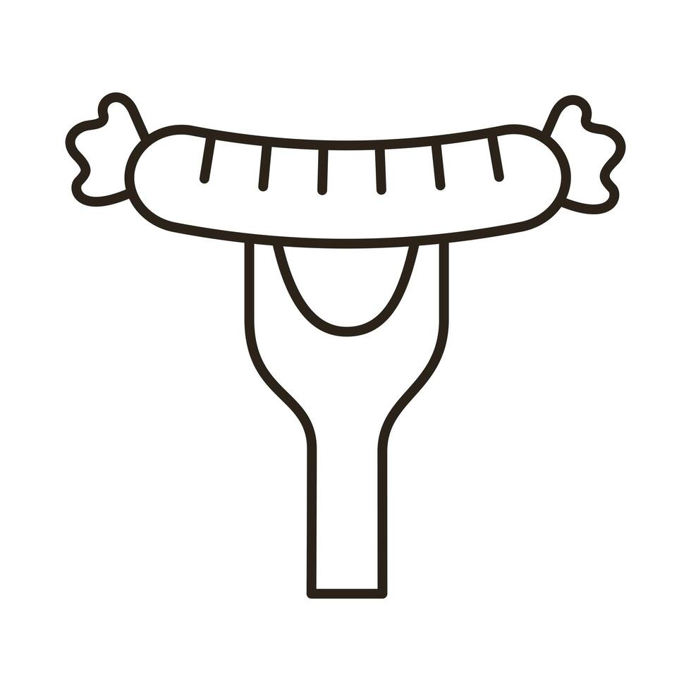 delicious sausage in fork line style vector