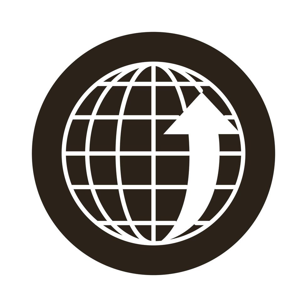 sphere world planet with arrow up block style icon vector