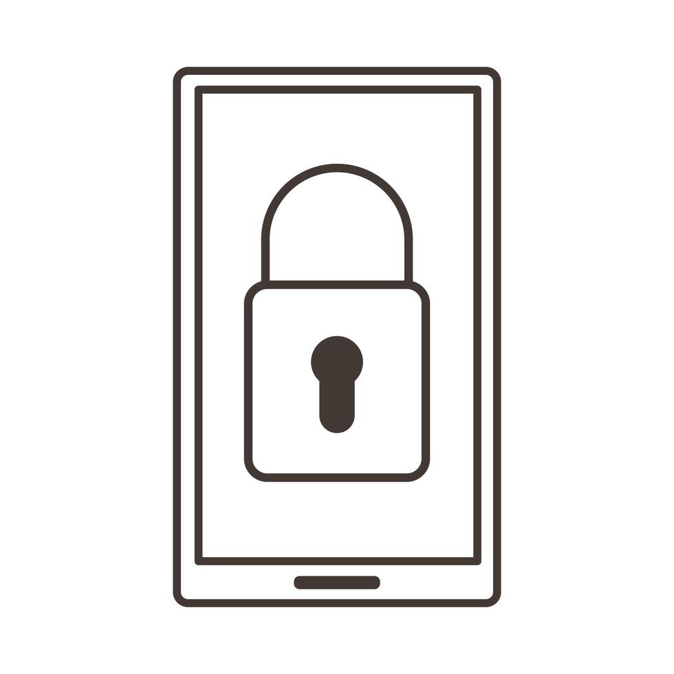 smartphone device with padlock line style icon vector