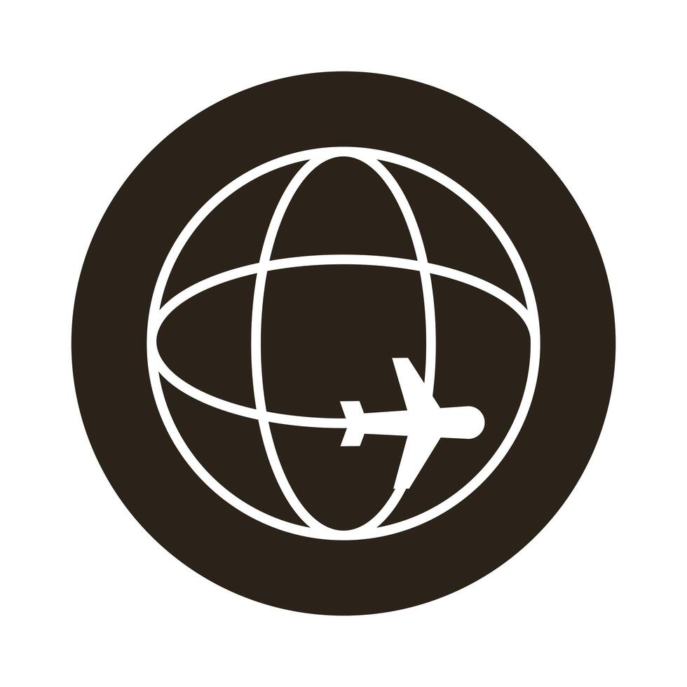 sphere world planet with airplane flying block style vector