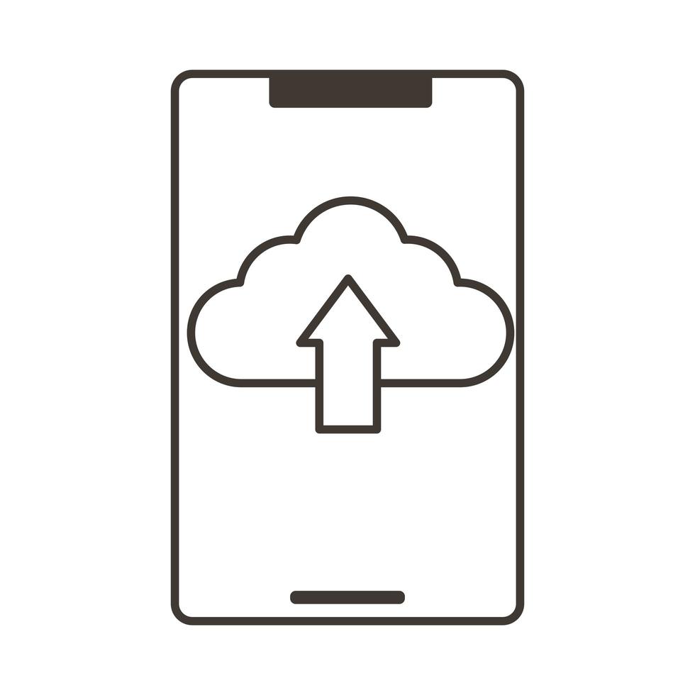dispositivo de teléfono inteligente con icono de estilo de línea de computación en la nube vector