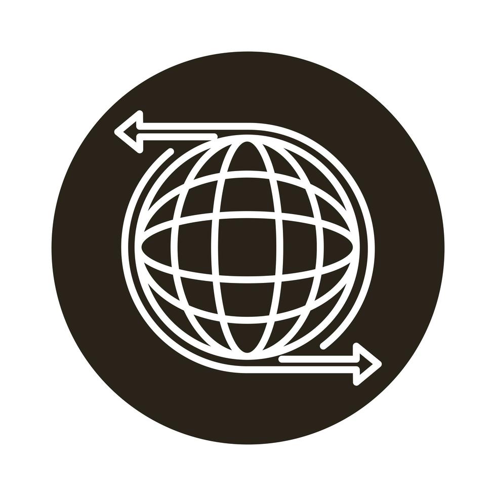 mundo de esfera con flechas alrededor del icono de estilo de bloque vector