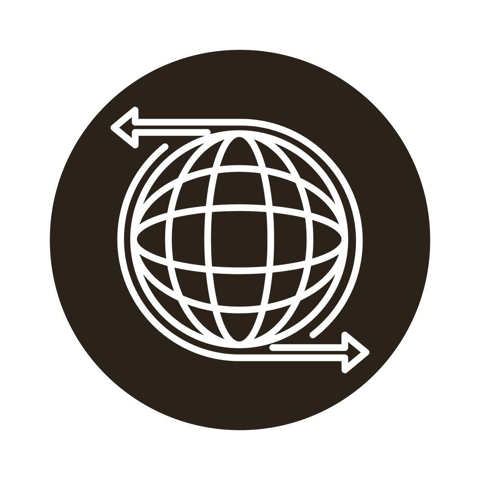 sphere world with arrows around block style icon vector