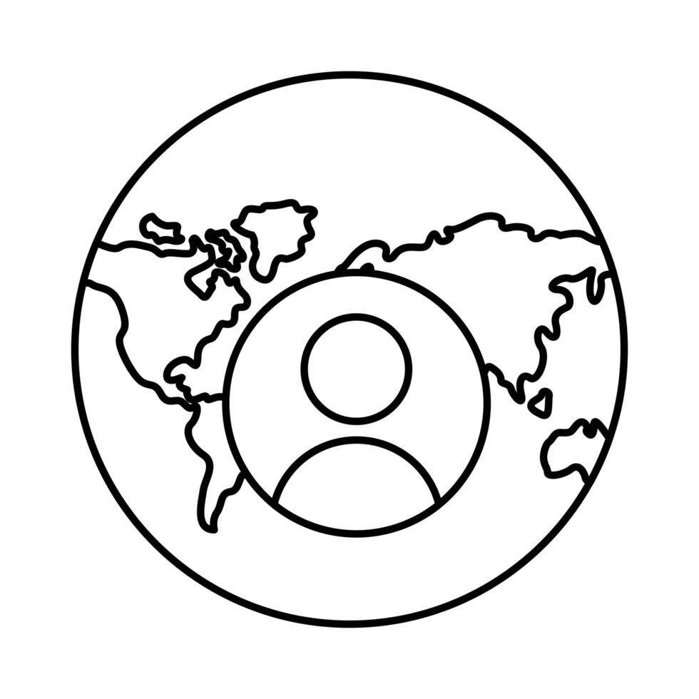world planet earth with continents and user line style icon vector