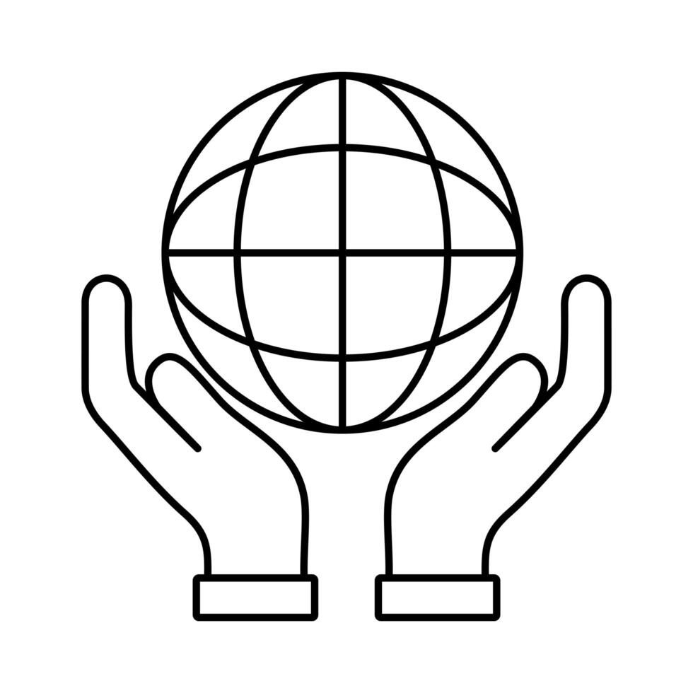 hands lifting sphere world planet line style icon vector