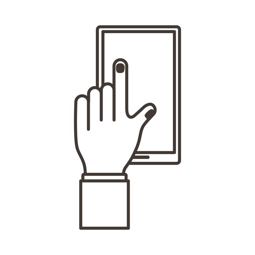 female hand touching smartphone display line style icon vector