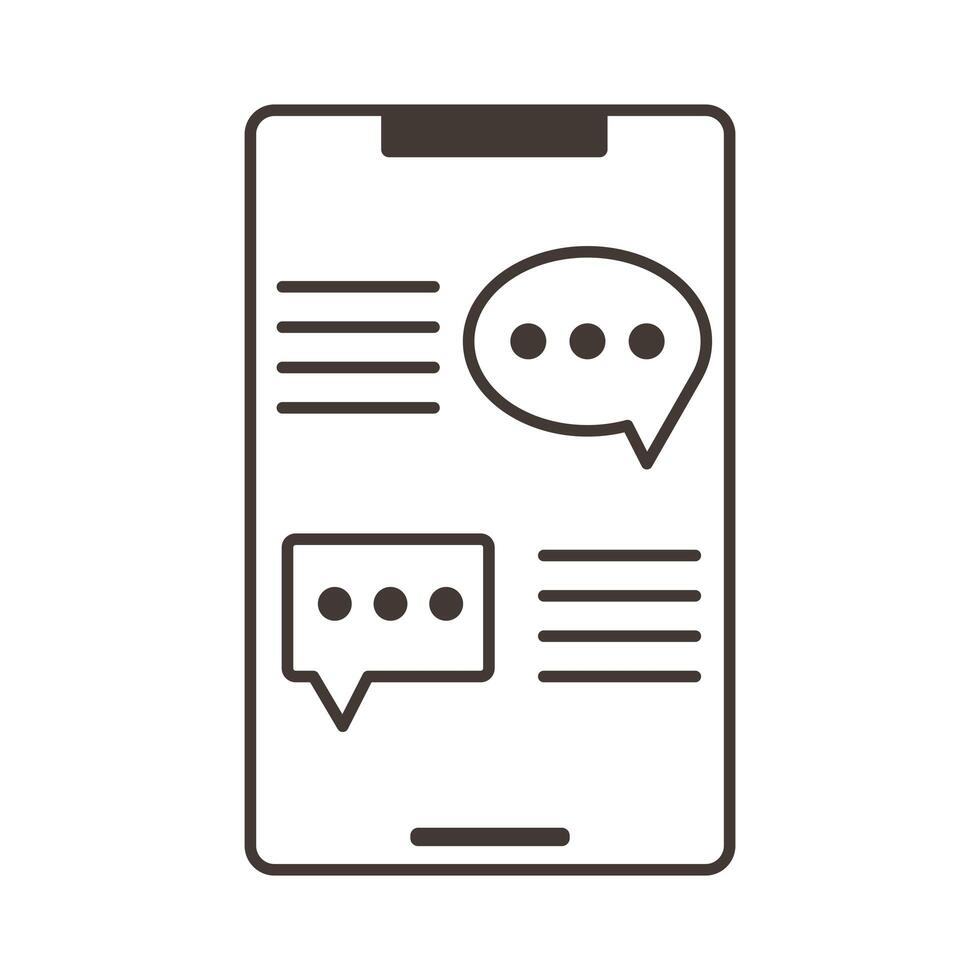 smartphone device with speech bubbles line style icon vector