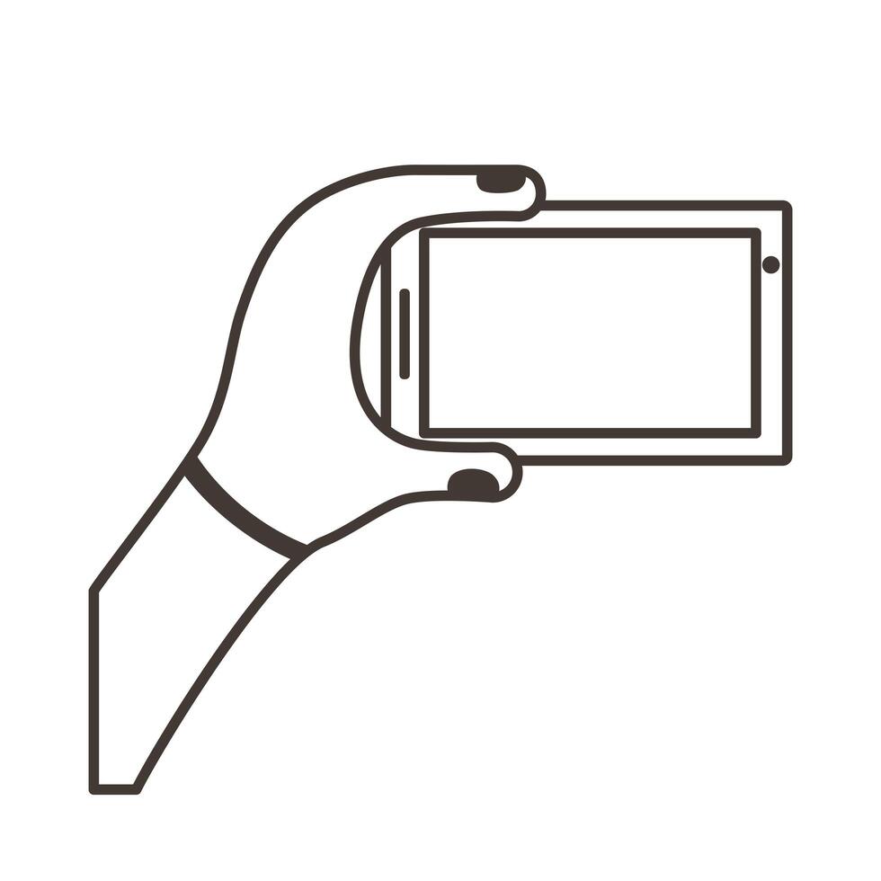 hand lifting smartphone horizontally line style icon vector
