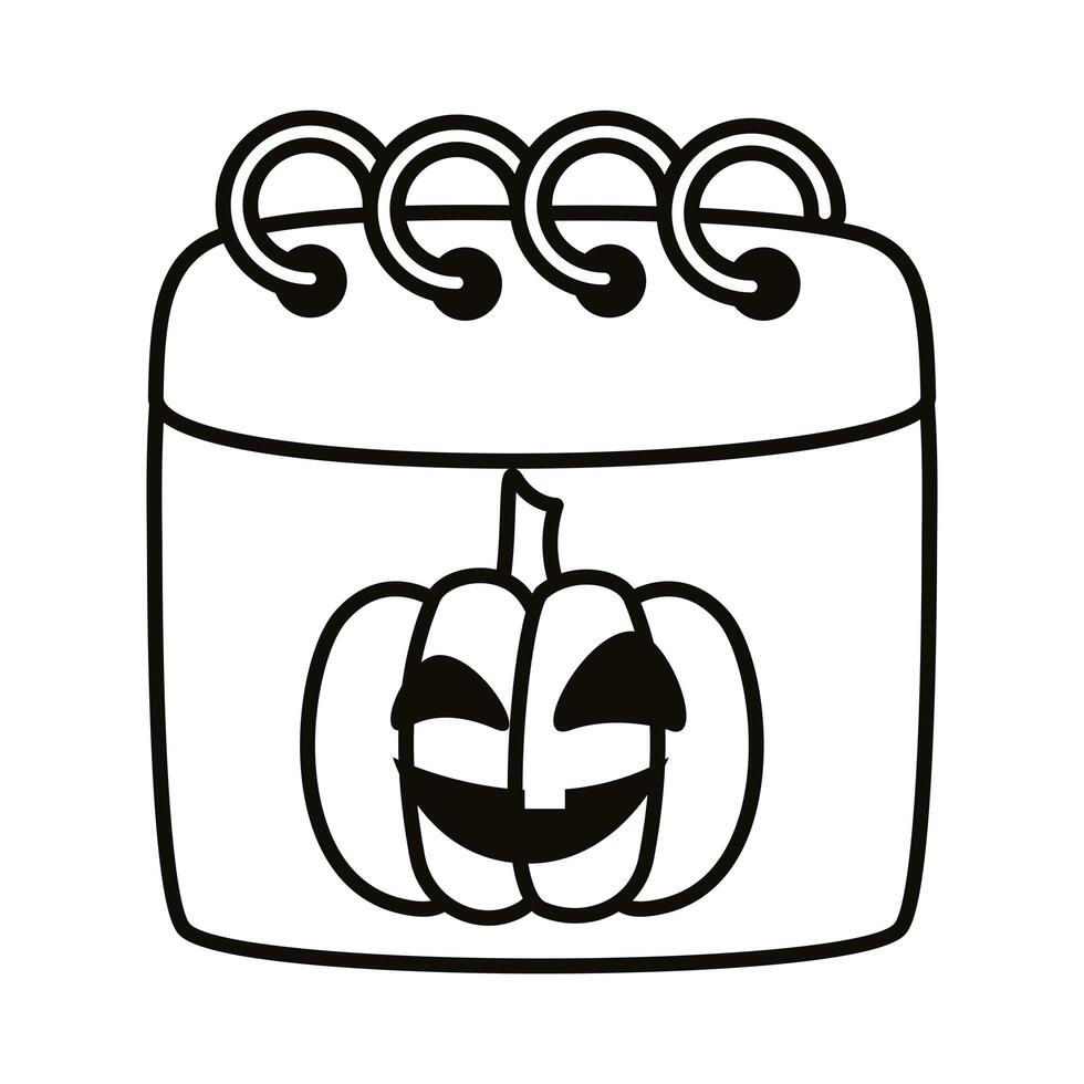 halloween calendar with pumpkin face line style vector