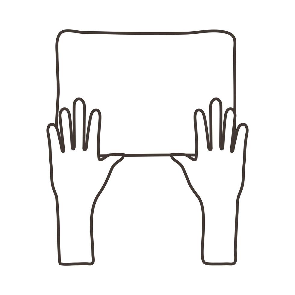 afro hands human protesting with banner line style icon vector