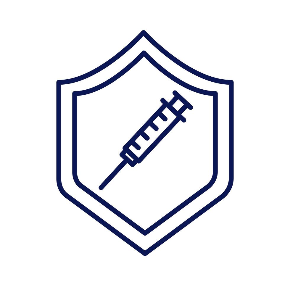 vaccine syringe in shield line style icon vector