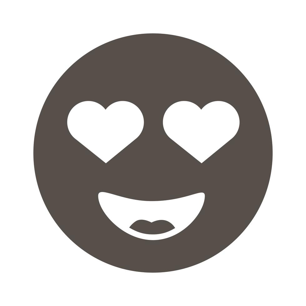 emoji encantador con corazones icono de estilo de silueta de jerga vector