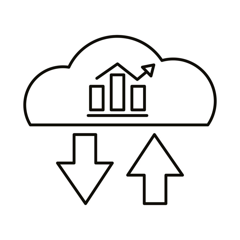 Digital marketing bars chart in cloud computing line style icon vector design