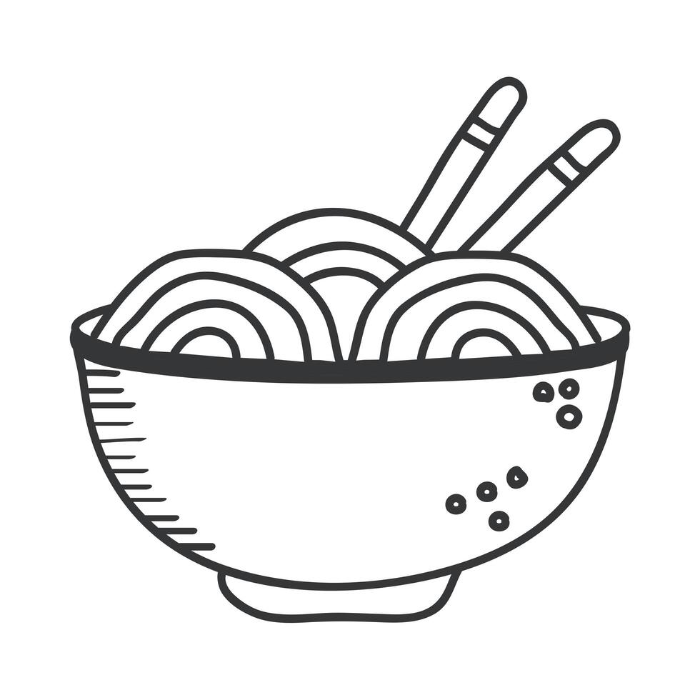 tazón de fideos mano dibujar y estilo de línea icono diseño vectorial vector