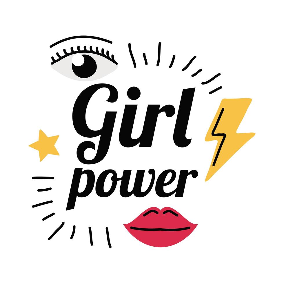 Girl power thunder mouth and eye vector design