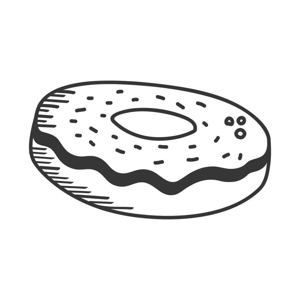 Dibujar a mano dulce donut y diseño de vector de icono de estilo de línea