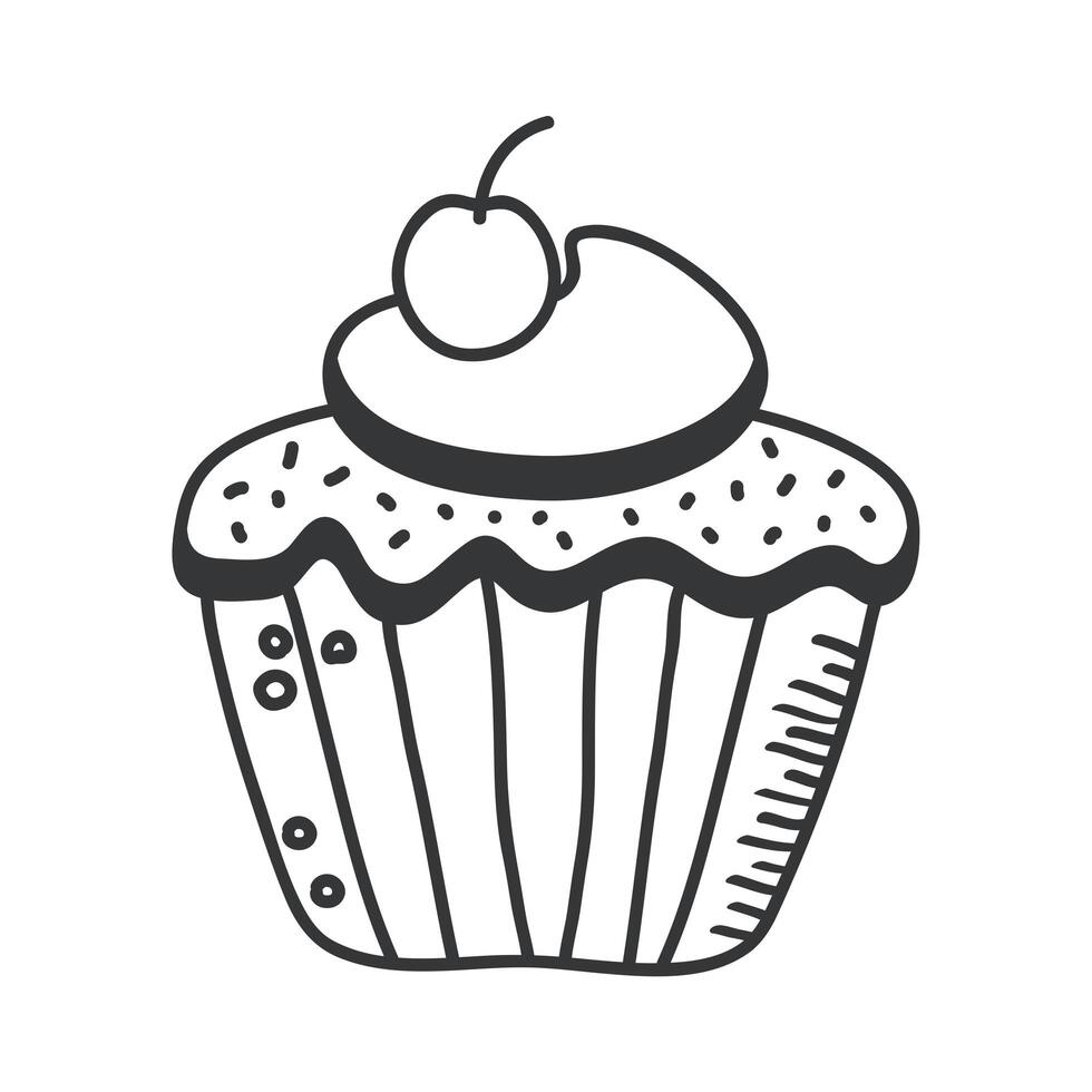 Sweet cupcake hand draw and line style icon vector design