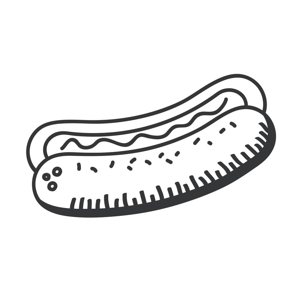 Dibujar a mano hot dog y diseño de vector de icono de estilo de línea