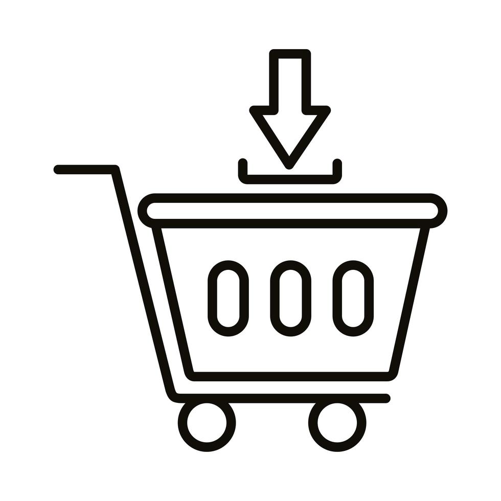 carrito de compras con icono de estilo de línea de flecha hacia abajo vector