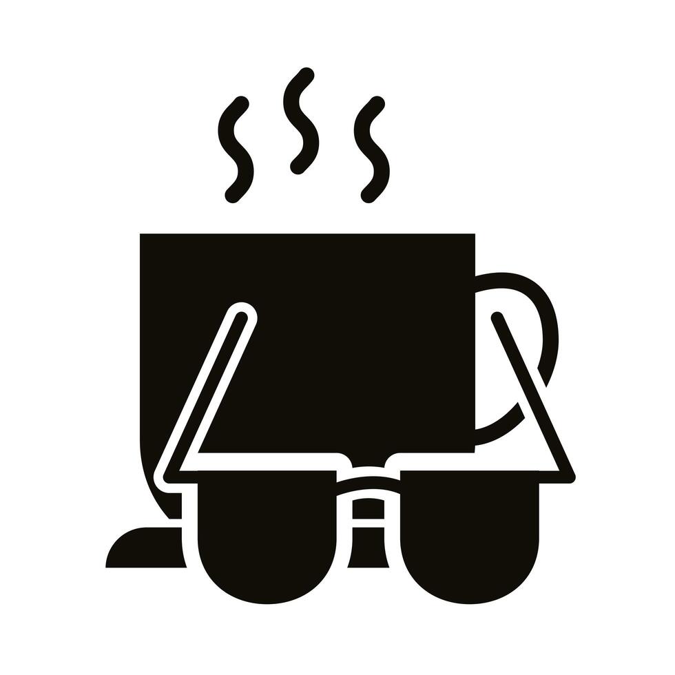 coffee cup and sunglasses block style icon vector