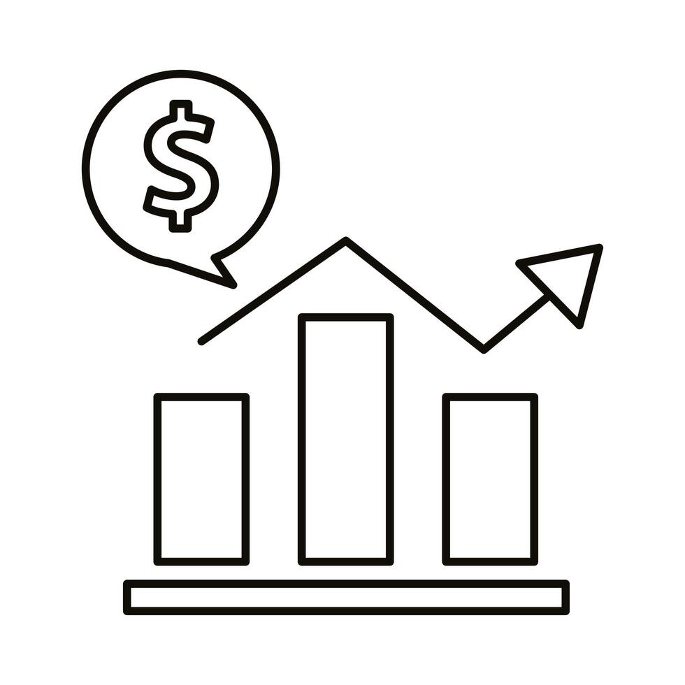 Digital marketing bars chart with money bubble line style icon vector design