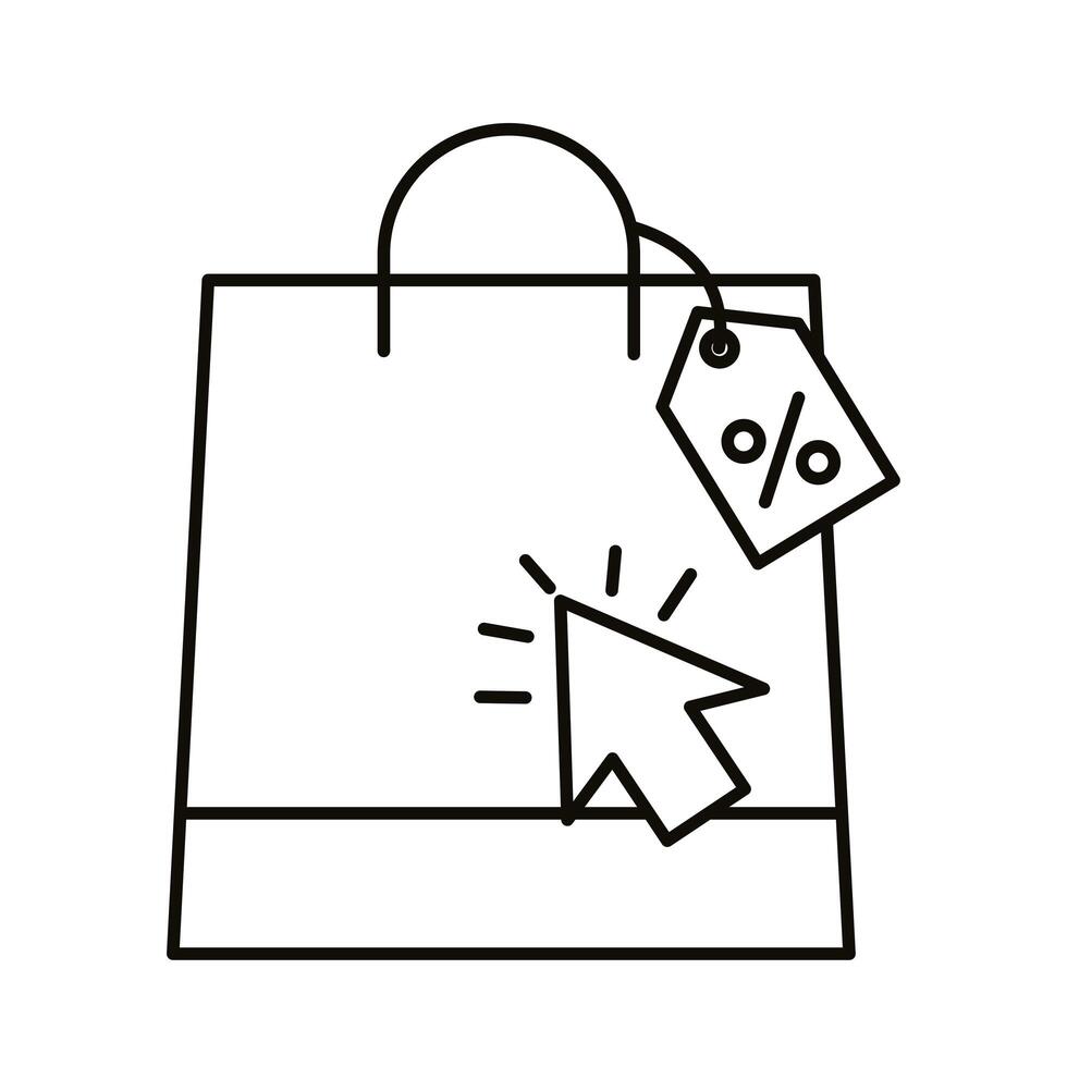 Digital marketing bag with label and cursor line style icon vector design