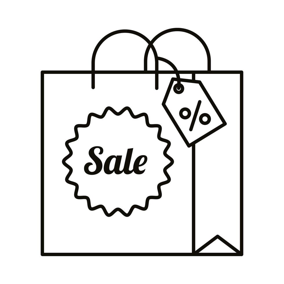 Digital marketing bag with sale seal stamp line style icon vector design