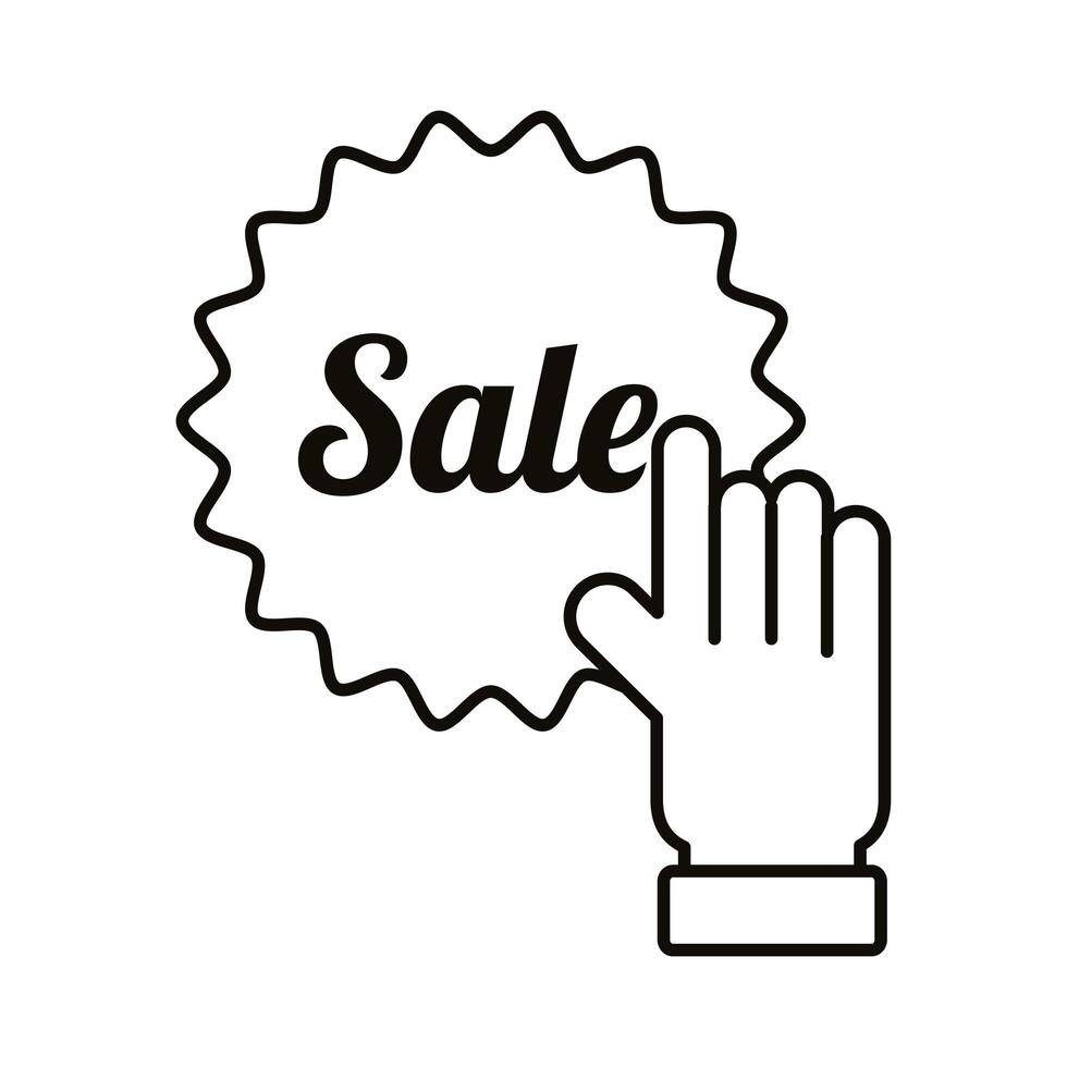 Mano de cursor de marketing digital con diseño de vector de icono de estilo de línea de sello de sello de venta