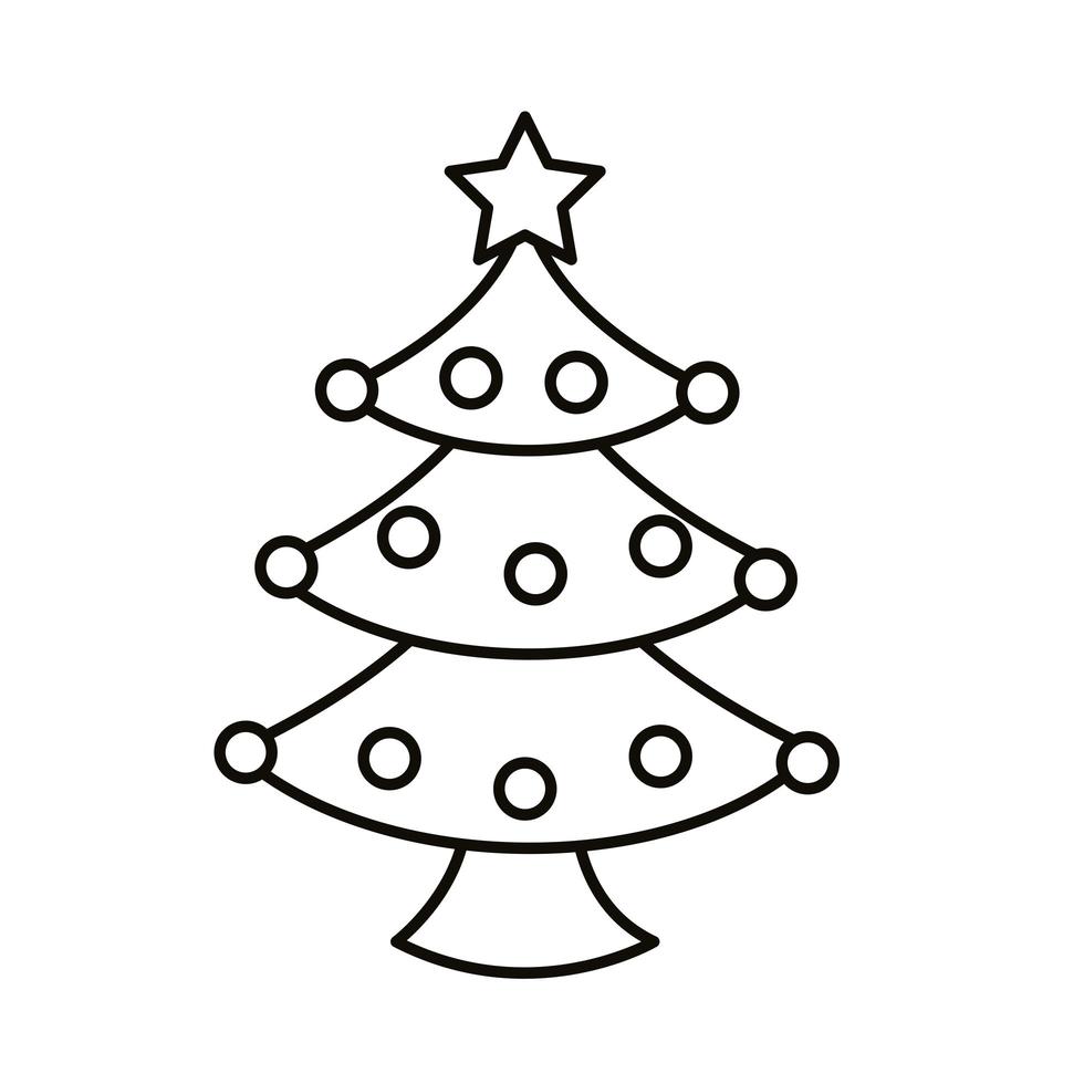 happy merry christmas pine tree line style icon vector