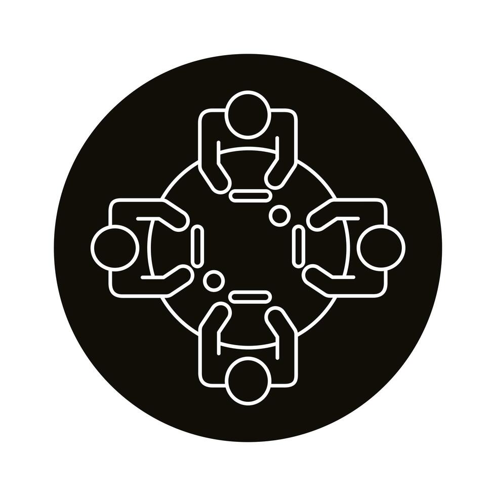 four workers in round table coworking line style icon vector