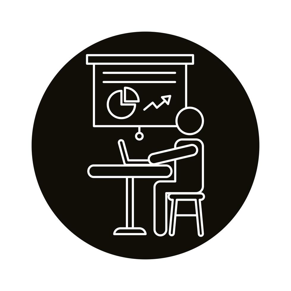 user avatar working in laptop with statistics line style icon vector