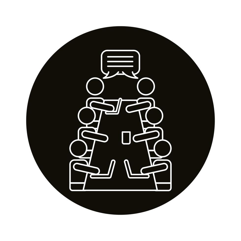 group of workers speaking in table coworking line style icon vector