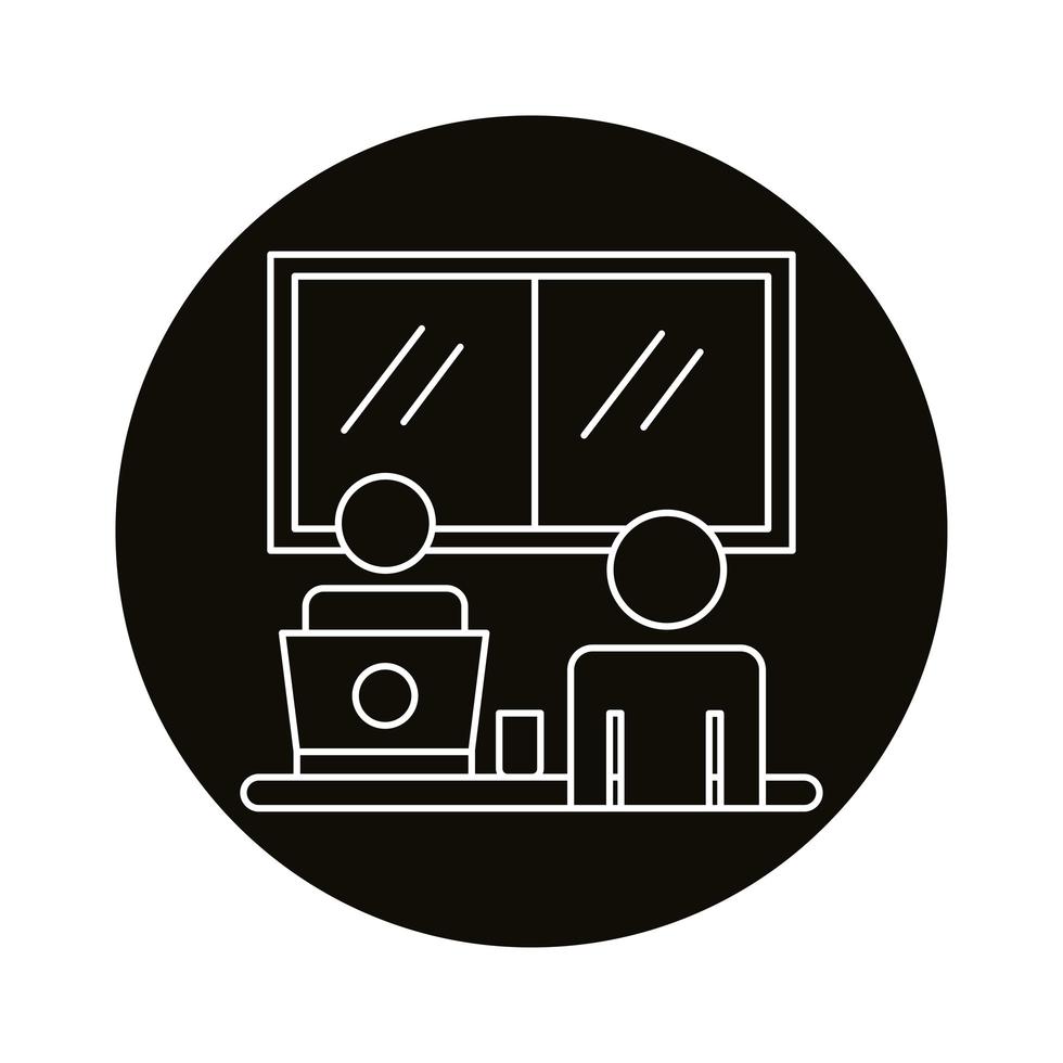 avatars couple working in laptop coworking line style icon vector