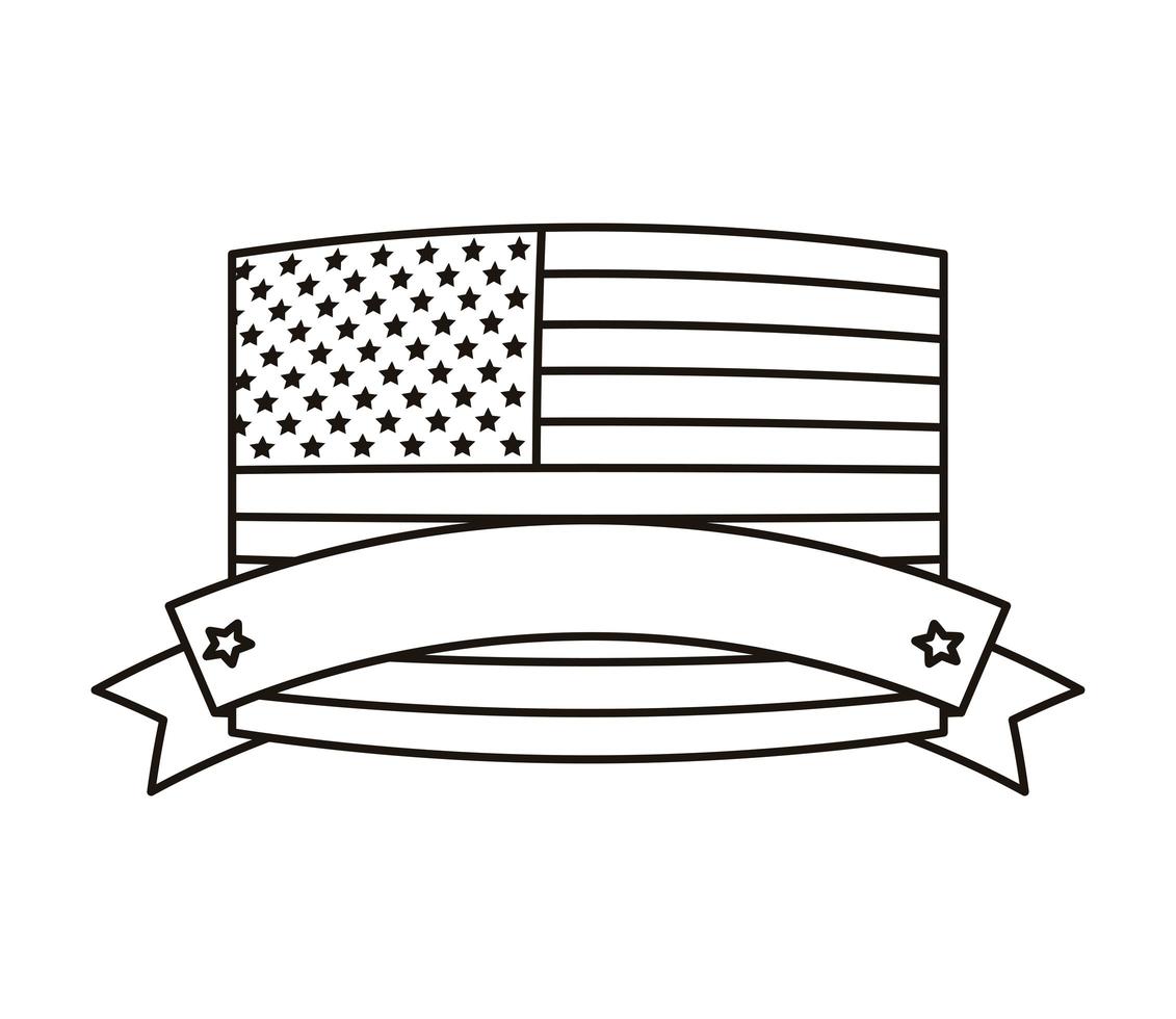 bandera de estados unidos de américa con icono de estilo de línea de marco de cinta vector