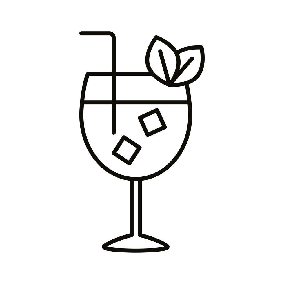 Copa de cóctel con hielo y hojas de bebida icono de línea de bebida vector