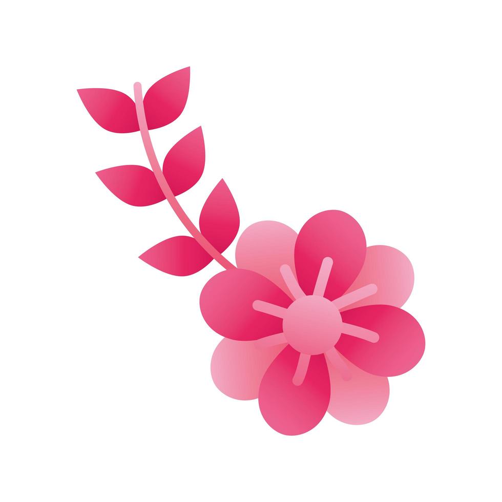 pink flower and leafs silhouette style icon vector