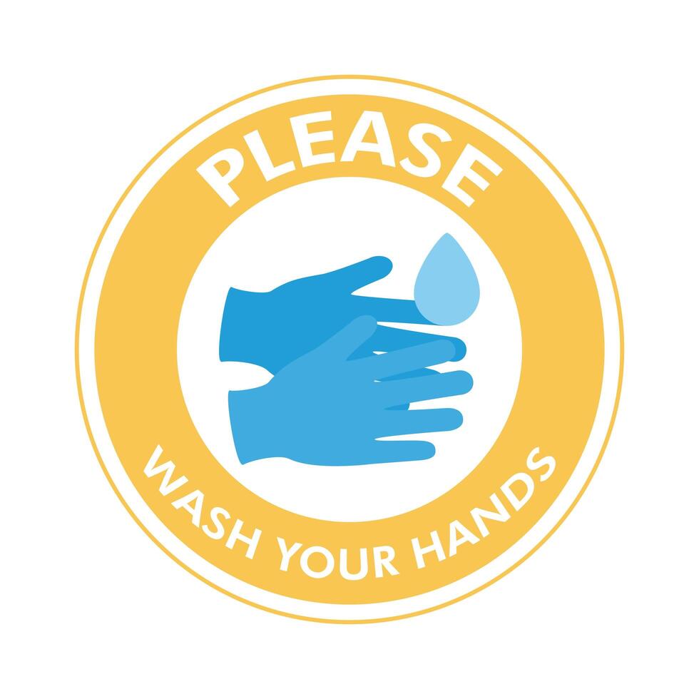 wash your hands lettering campaign in circular stamp vector