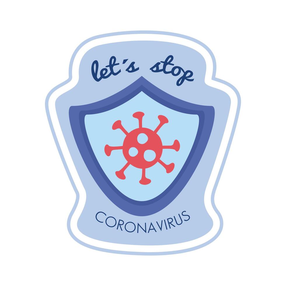 lets stop corona virus lettering campaign in shield with particle vector