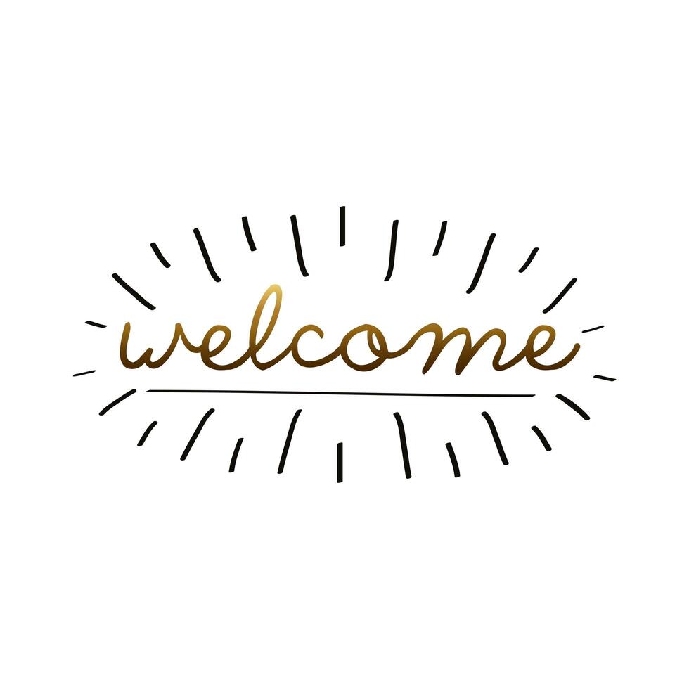 welcome label lettering with golden letters and splash lines vector